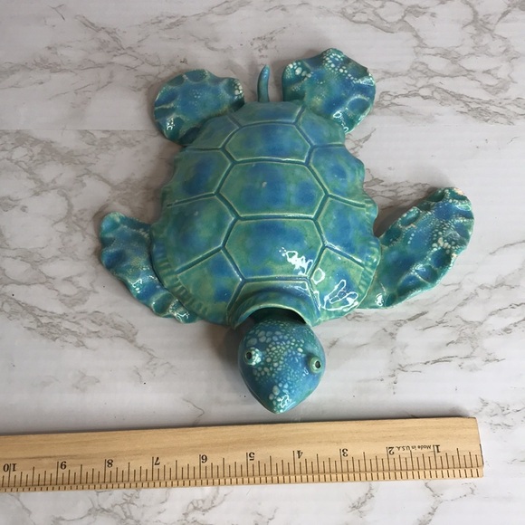 Ceramic colorful green turtle pottery figure home decor beach theme - Picture 12 of 12